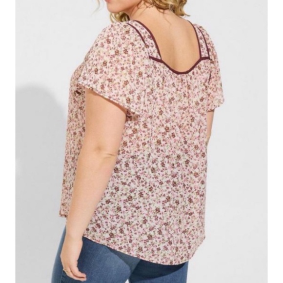 🆕 Crinkle Chiffon Flutter Sleeve Top Blouse 3 3X 22 24 NWT Torrid New! Floral - Picture 4 of 6